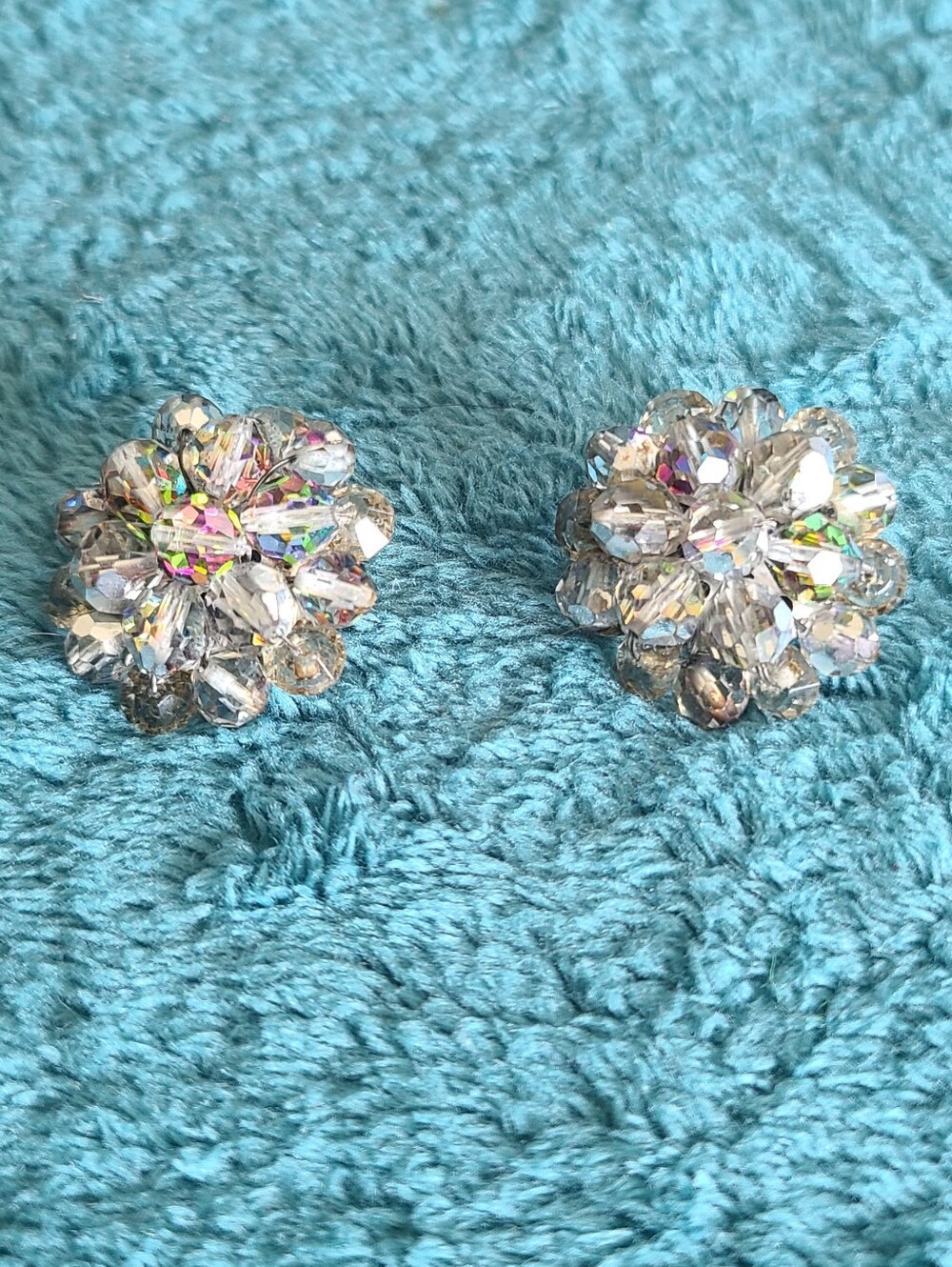 Vintage Clear Crystal Flower Clip-On Earrings